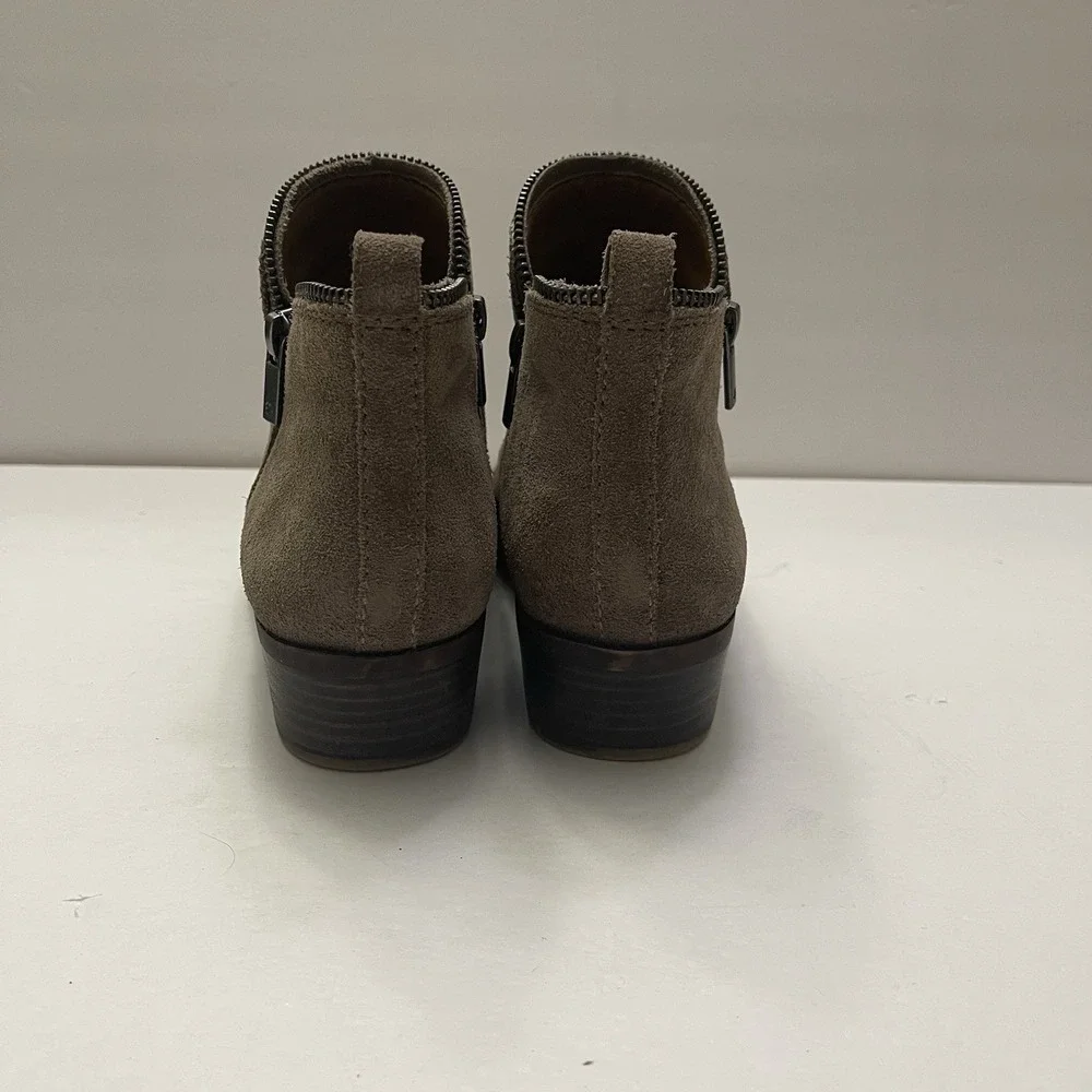 Lucky Brand Womens 8.5 Bartalino‎ Taupe Suede Leather Ankle Boot Zipper Bootie